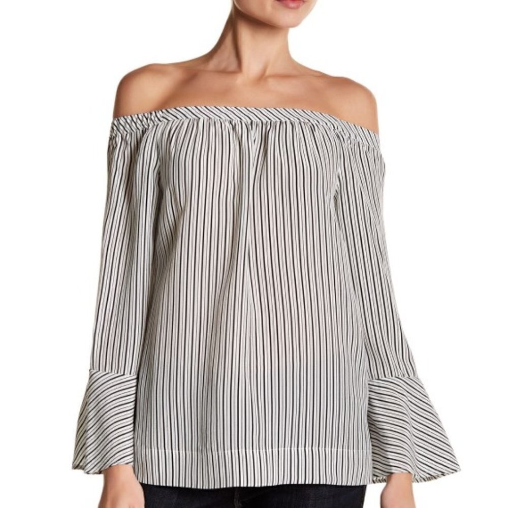 Joie Dinora Striped Off-the-Shoulder Silk Blouse